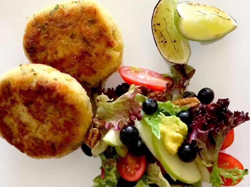 Salmon Patties and Berry Salad